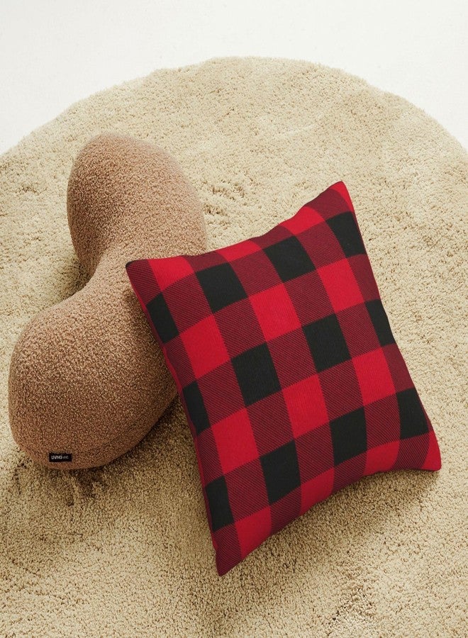 Jashem Plaid Throw Pillow Cover 18x18 Inch Cotton Cushion Cover Black and Red Buffalo Check Pillow Case for Modern Home Decor Set of 2 (Big Plaid red Black) - Image 2