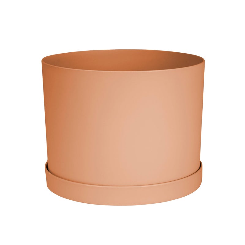 Bloem Mathers 8" Muted Terra Cotta Round Modern Resin Garden Planter Pot with Drainage Holes and Removable Saucer Tray Included - Image 1