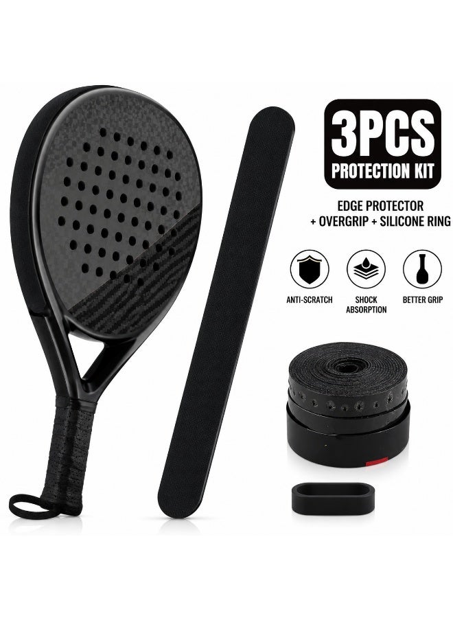 Vortexia Padel Racket Protection Kit Edge Protector Tape + Overgrip + Silicone Ring Anti Scratch Shock Absorption Universal Fit  Set Black - Image 1