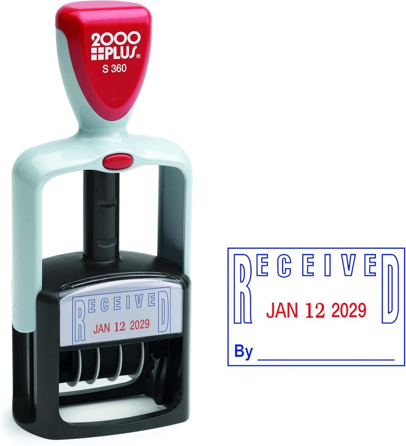 2000 PLUS Self-Inking Date and RECEIVED Stamp with Red and Blue Ink - 1-3/4" x 1-1/8" Impression - Image 3