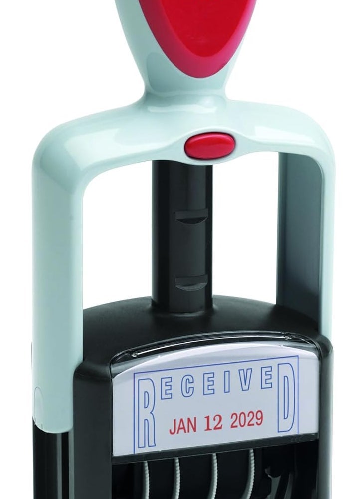 2000 PLUS Self-Inking Date and RECEIVED Stamp with Red and Blue Ink - 1-3/4" x 1-1/8" Impression - Image 1