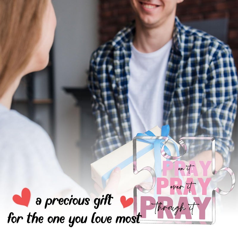 zaxek Religious Plaques Christian Woman Decor Gifts - Pray On It Pray Over It Pray Through It Puzzle Acrylic Sign - Pink Office Desk Accessories Decor Sign  Pink Dorm Room Decor For Women - Long Distance Gifts For Woman (Puzzle) - Image 5