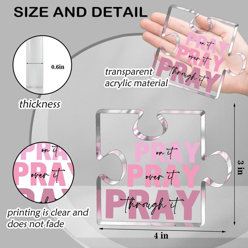 zaxek Religious Plaques Christian Woman Decor Gifts - Pray On It Pray Over It Pray Through It Puzzle Acrylic Sign - Pink Office Desk Accessories Decor Sign  Pink Dorm Room Decor For Women - Long Distance Gifts For Woman (Puzzle) - Image 2