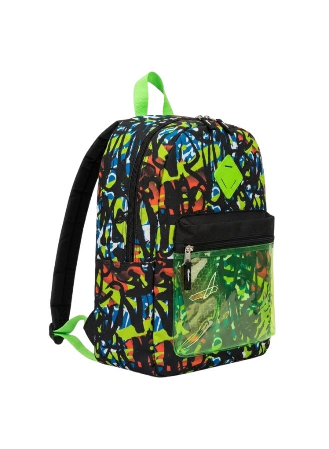 Dealzlot Kids School Backpack for Boys & Girls | Lightweight Polyester Bookbag with Large Main Compartment, Front Zipper Pocket & Adjustable Padded Straps | Casual Daypack for School, Travel & Everyday Use-Streetwear Graffiti Print - Image 1