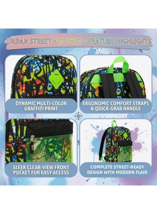 Dealzlot Kids School Backpack for Boys & Girls | Lightweight Polyester Bookbag with Large Main Compartment, Front Zipper Pocket & Adjustable Padded Straps | Casual Daypack for School, Travel & Everyday Use-Streetwear Graffiti Print - Image 3