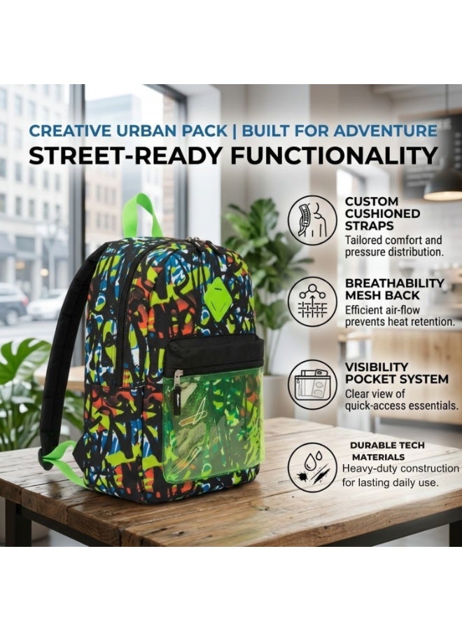 Dealzlot Kids School Backpack for Boys & Girls | Lightweight Polyester Bookbag with Large Main Compartment, Front Zipper Pocket & Adjustable Padded Straps | Casual Daypack for School, Travel & Everyday Use-Streetwear Graffiti Print - Image 5