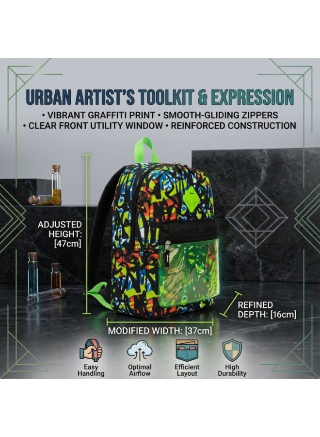 Dealzlot Kids School Backpack for Boys & Girls | Lightweight Polyester Bookbag with Large Main Compartment, Front Zipper Pocket & Adjustable Padded Straps | Casual Daypack for School, Travel & Everyday Use-Streetwear Graffiti Print - Image 4
