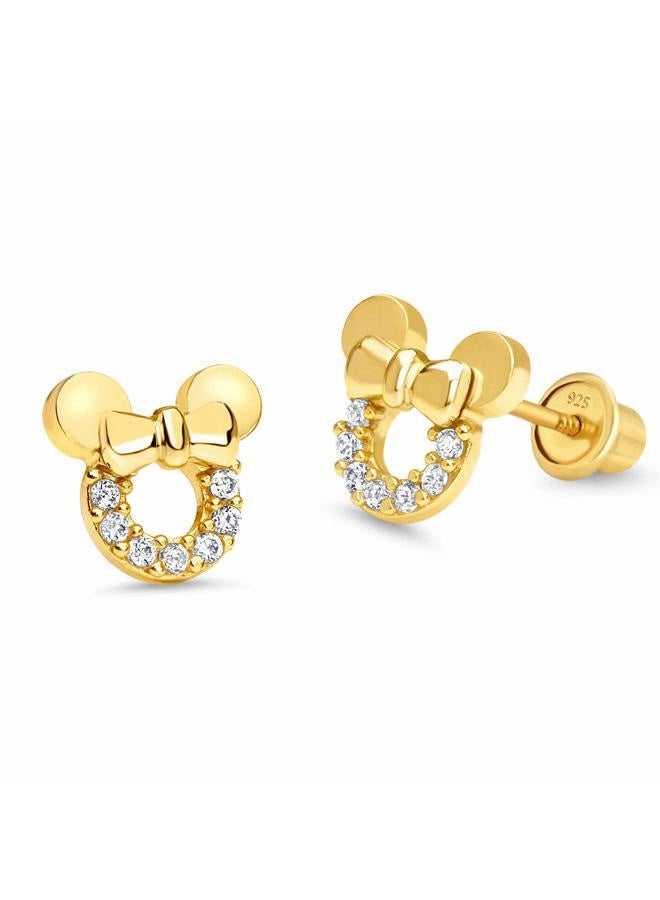 Lovearing 14k Gold Plated Brass Mouse Cubic Zirconia Screwback Baby Girls Earrings with Sterling Silver Post - Image 1