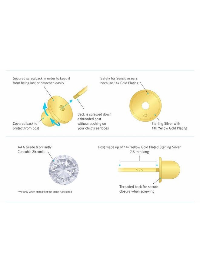 Lovearing 14k Gold Plated Brass Mouse Cubic Zirconia Screwback Baby Girls Earrings with Sterling Silver Post - Image 4
