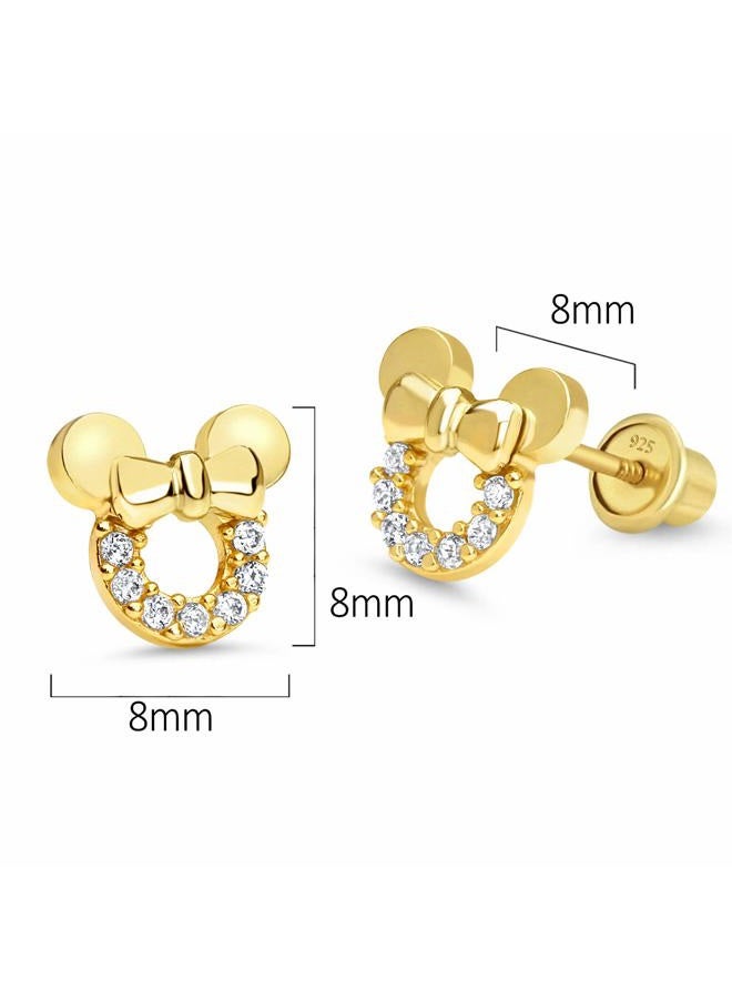 Lovearing 14k Gold Plated Brass Mouse Cubic Zirconia Screwback Baby Girls Earrings with Sterling Silver Post - Image 2