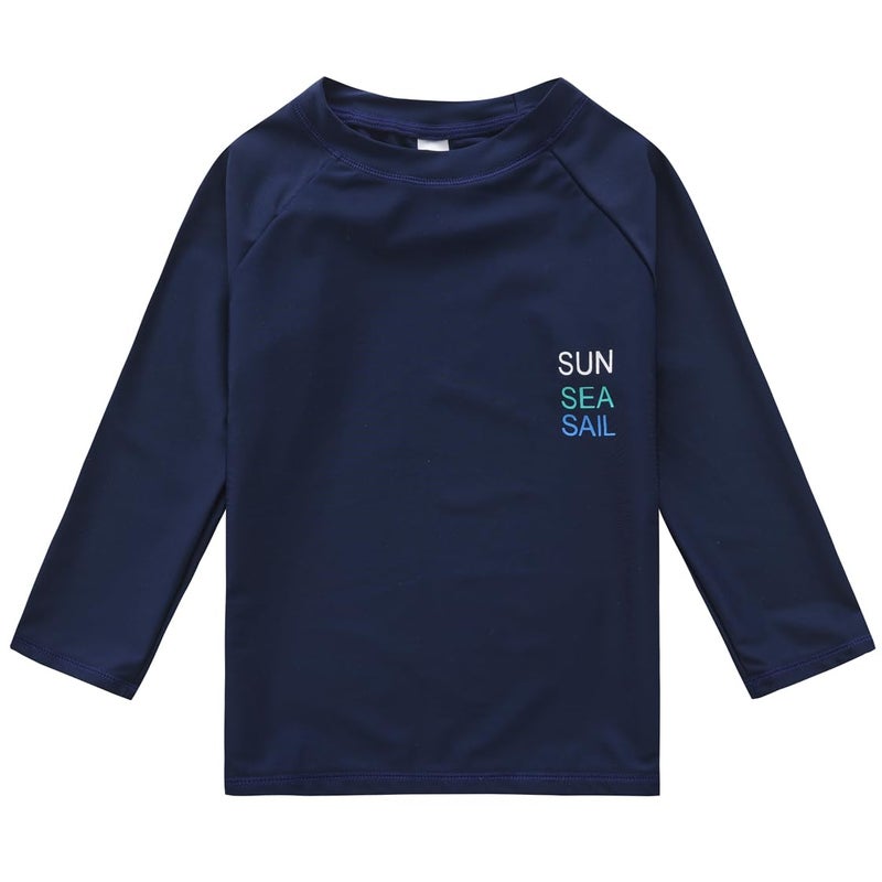 HDOBHIO Toddler and Baby Boys' 3-Piece Swimsuit Trunk Rashguard Set Sun Hat Swimwear Bathing Suit Sunsuit Swim Shirt Set Navy Tropical 12-18 Months - Image 2