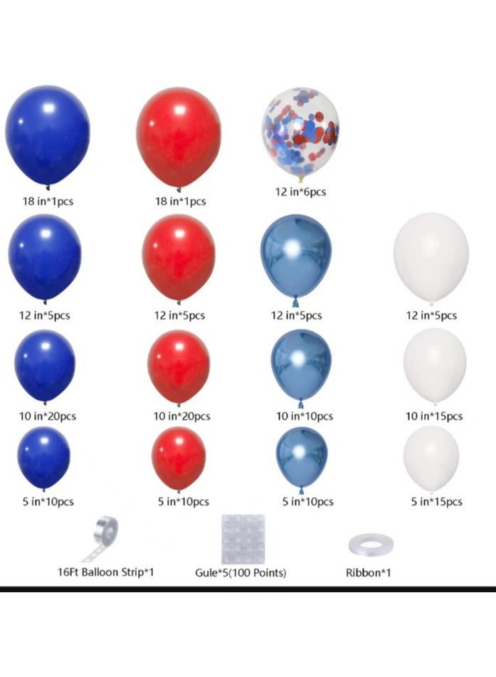 138 pcs Balloons Set, Mixed Red Blue and White Color Balloons,  for Party Decorations - Image 5