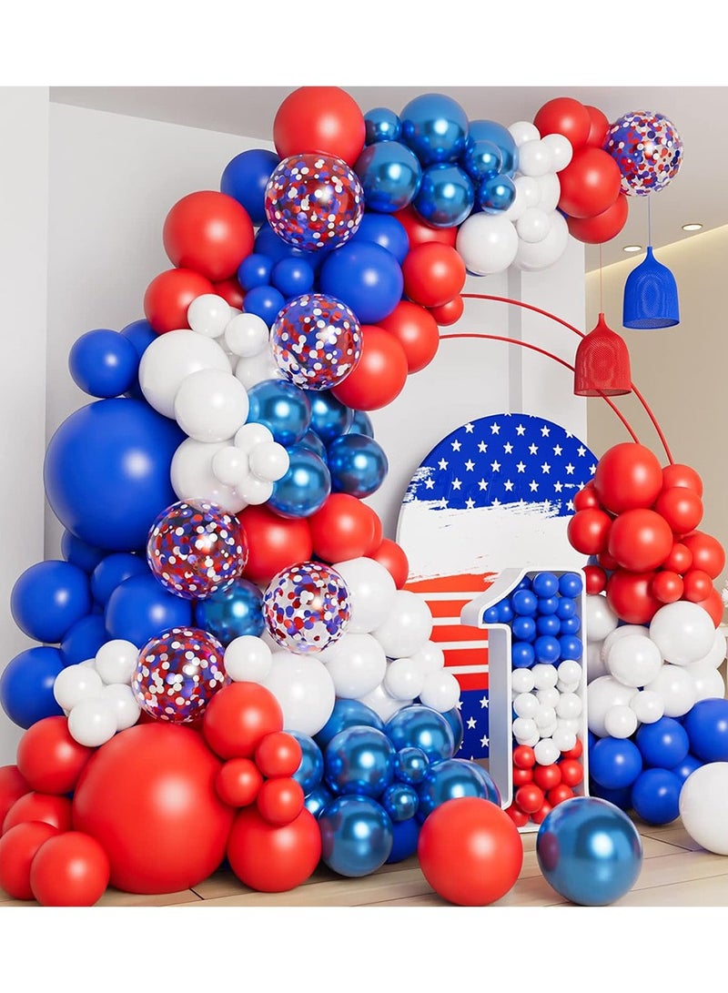 138 pcs Balloons Set, Mixed Red Blue and White Color Balloons,  for Party Decorations - Image 1