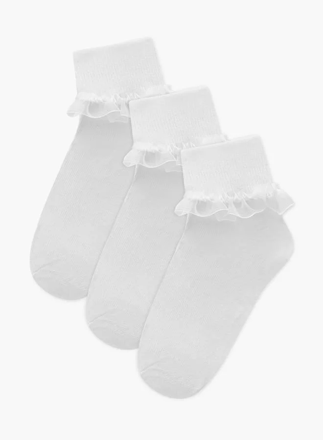 Flora Bella By Shoexpress Girls Ribbed Ankle Length Socks with Frill Detail - Set of 3