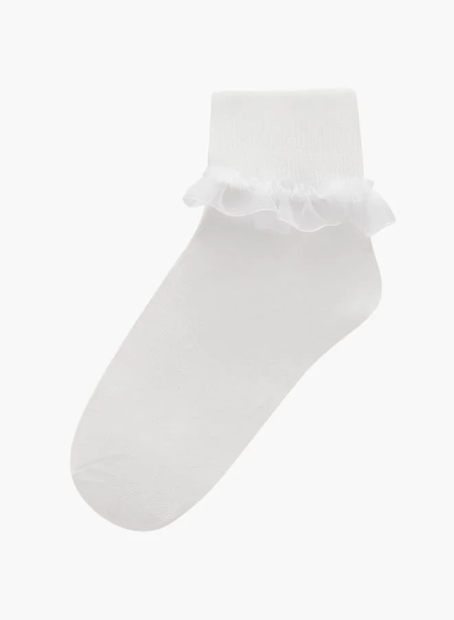 Flora Bella By Shoexpress Girls Ribbed Ankle Length Socks with Frill Detail - Set of 3