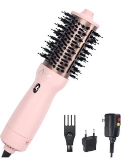 Aima Beauty Aima Beauty Worldwide Travel Hair Dryer Brush Dual Voltage Blow Dryer Brush Hot Air Brush with Oval Barrel 360Airflow for Smooth Negative Ionic FrizzFree DryingStraighteningVoluming Pink 