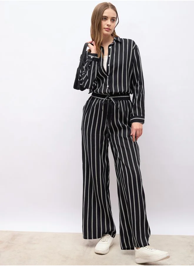 ستايلي Striped Oversized Shirt & Flared Trousers Set