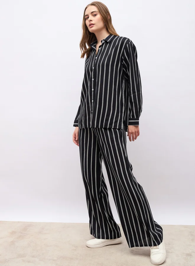 Styli Styli Striped Oversized Shirt & Flared Trousers Co-Ords