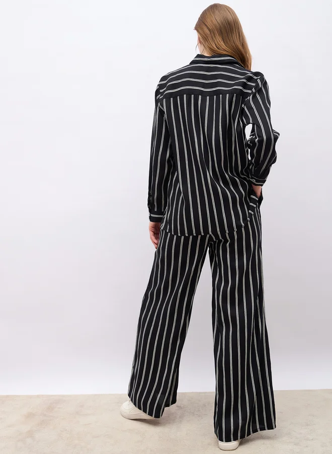 Styli Styli Striped Oversized Shirt & Flared Trousers Co-Ords