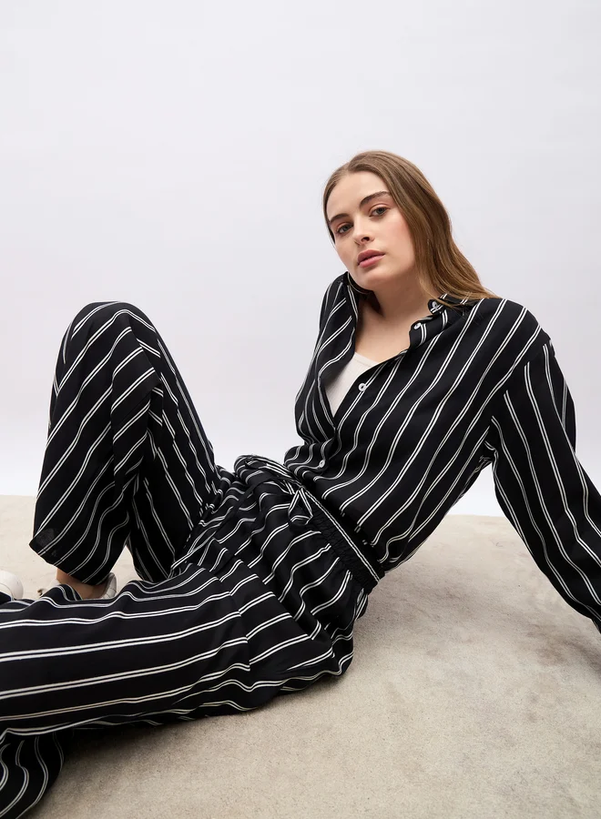 Styli Styli Striped Oversized Shirt & Flared Trousers Co-Ords
