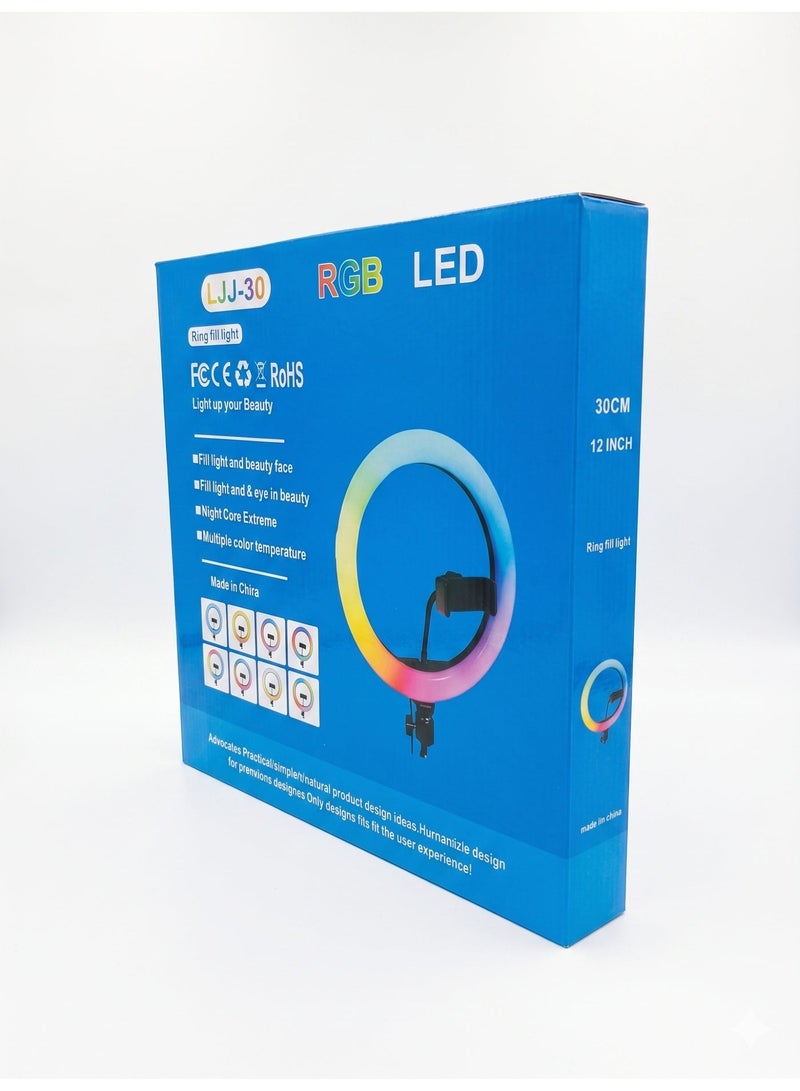 general 12-Inch (30cm) RGB LED Ring Light with Flexible Phone Holder and Tripod Stand for Live Streaming, Vlog, and Makeup - Model LJJ-30 - Image 5