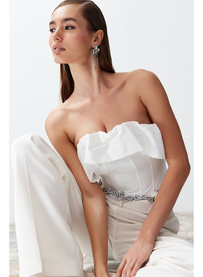 Bridal White Bodice Detailed Woven Bustier TPRSS24BS00011