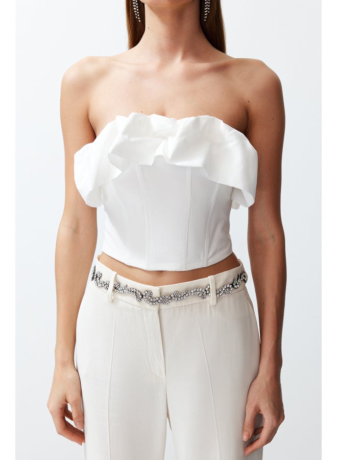 Bridal White Bodice Detailed Woven Bustier TPRSS24BS00011