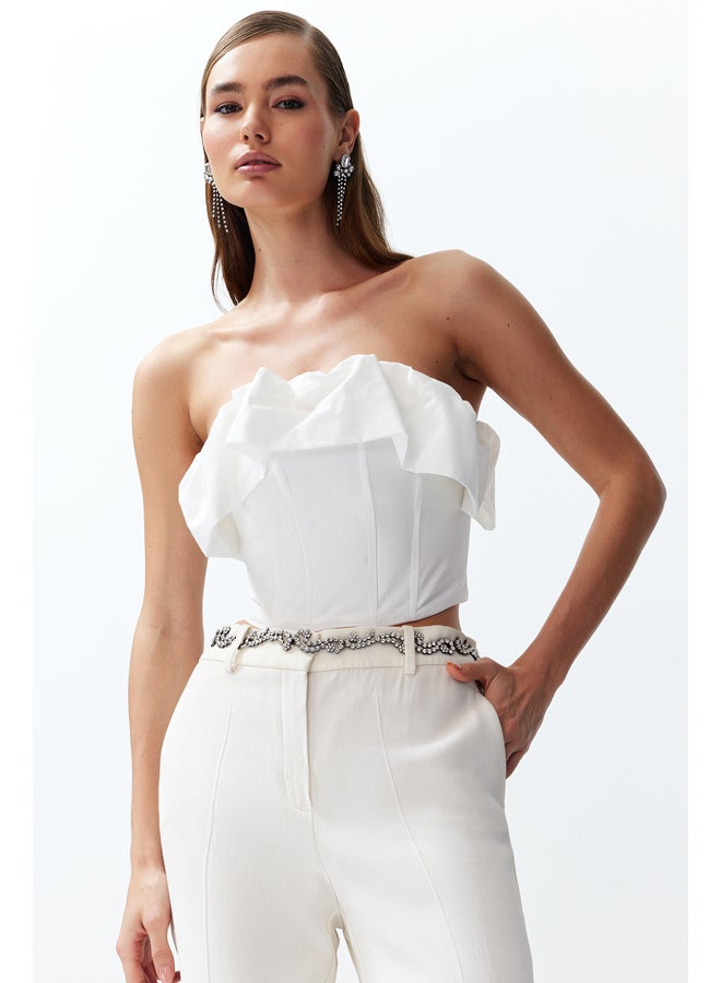 Bridal White Bodice Detailed Woven Bustier TPRSS24BS00011
