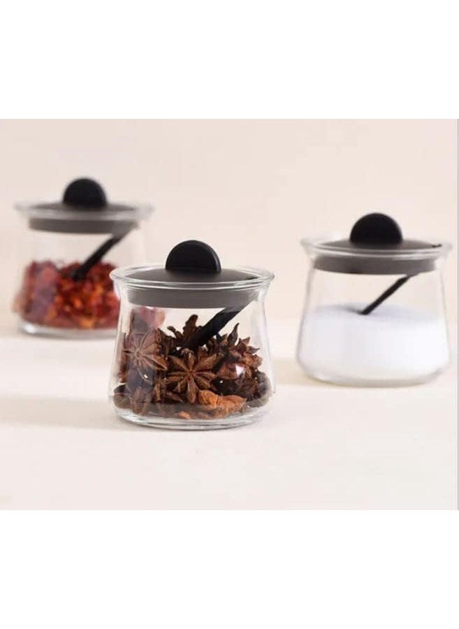 RAGYULA RAGYULA 3 Pcs Set Glass Pickle Jar with Tray Spoons Kitchen Storage Container Serving Dryfruit Spices Sauces Chutney Masala Mukhwas Achar Masala Box Condiment Set Transparent  - Image 5
