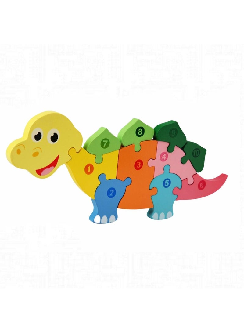 Highland 3D Dinosaur Wooden Jigsaw Puzzle Early Learning Development Toy for Toddler Kids Boys Girls - Image 1