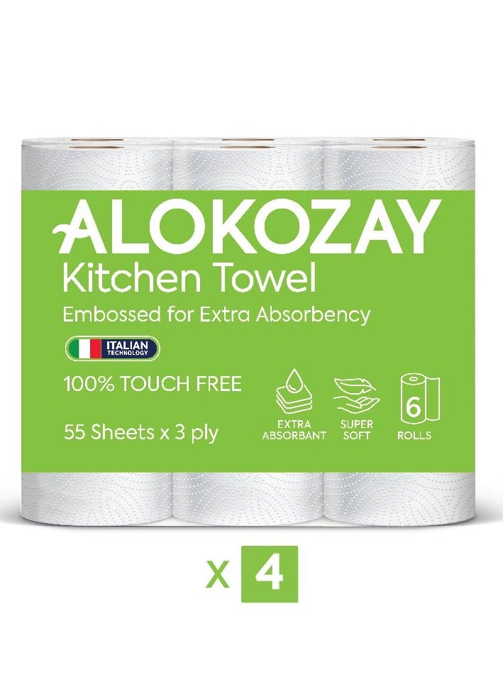 Alokozay Kitchen Towel - 6 Rolls - 60 Sheets X 2 Ply X Pack of 4 4 x 6 Rolls