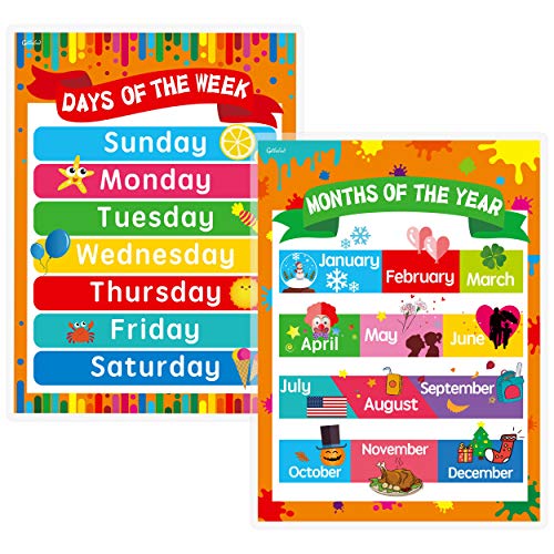 Gethelud Days of the Week, Months of the Year Laminated Posters Get to Know the Calendar for Kids - Image 1