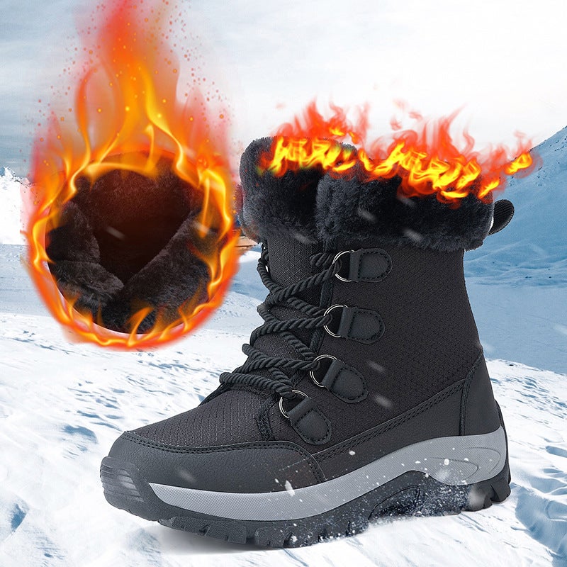 Winter Lovers Cotton Shoes Snow Boots High-Top Fleece-Lined Thick Men'S And Women'S Warm Outdoor Hiking Shoes - Image 1