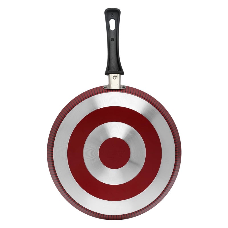 Bister Classy Non-Stick Crepe Pan 30cm Black/Red – Flat Bottom Frying Pan with Striped Exterior, Compatible with Induction, Halogen Oven & Gas Stove - Image 3