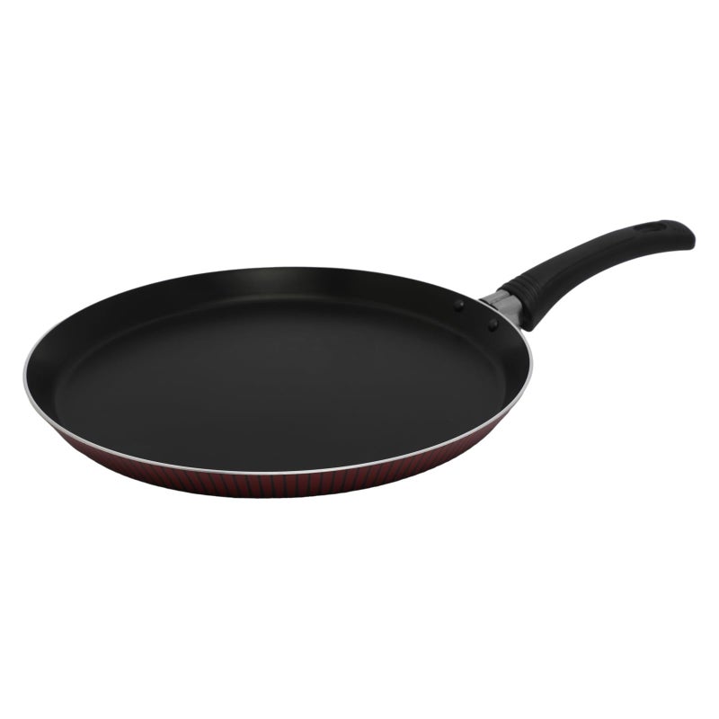 Bister Classy Non-Stick Crepe Pan 30cm Black/Red – Flat Bottom Frying Pan with Striped Exterior, Compatible with Induction, Halogen Oven & Gas Stove - Image 1