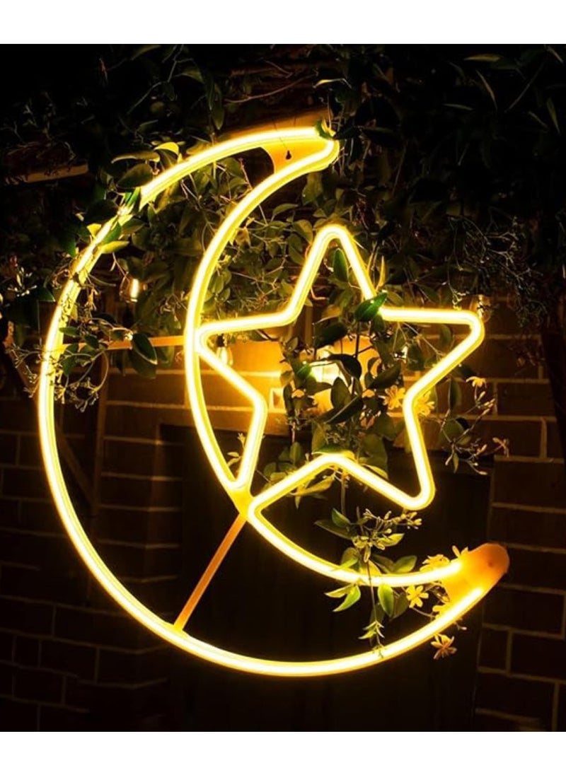Yuwell Ramadan LED String Light Yellow Moon And Star For Indoors Home Decor Outdoors Decorations Ramadan Celebration Light 25CM With UK Plug 3-Pin Plug  - Image 1