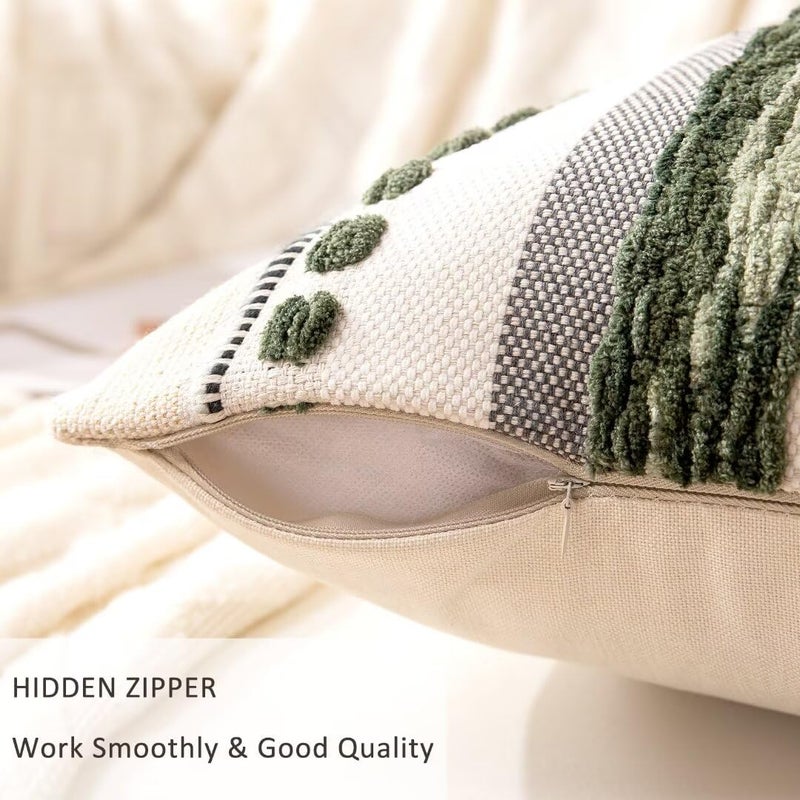 WANLIRD Boho Throw Pillow Covers 18x18 Set of 2 Christmas Decorative Cushion Case Striped Square Pillows Cover Chenille Pillow Cases Accent Neutral Pillowcase for Sofa Couch Bed,Dark Green - Image 3