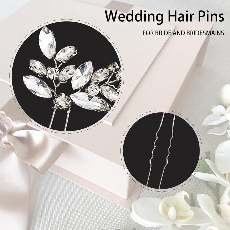 LAPOHI 5 قطع دبابيس شعر العروس مزينة بالأحجار الكريمة قطعة شعر للعروس للنساء إكسسوارات شعر كريستالية للعروس وصيفات العروس والفتيات الزهور (فضي) - Image 4