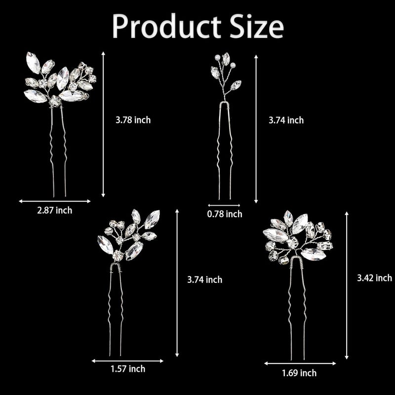 LAPOHI 5 قطع دبابيس شعر العروس مزينة بالأحجار الكريمة قطعة شعر للعروس للنساء إكسسوارات شعر كريستالية للعروس وصيفات العروس والفتيات الزهور (فضي) - Image 3