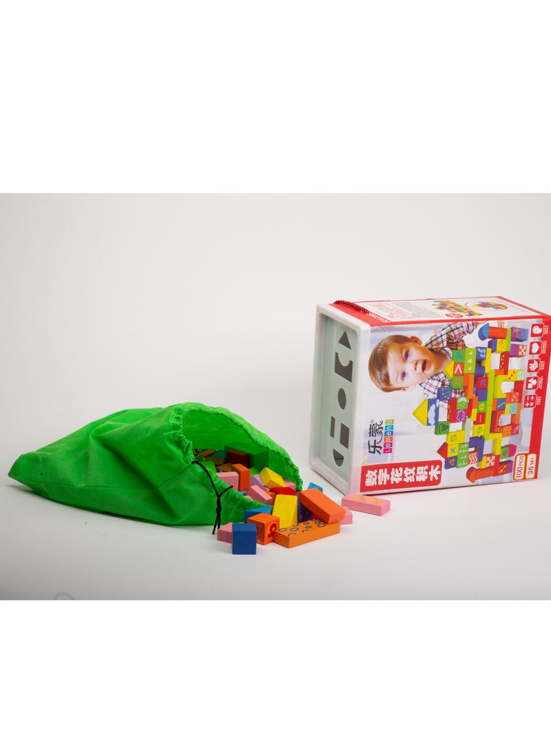 BJM 100-Piece Wood Alphabet Stacking Blocks Set Eco-Friendly And Lightweight Easy To Carry - Image 2