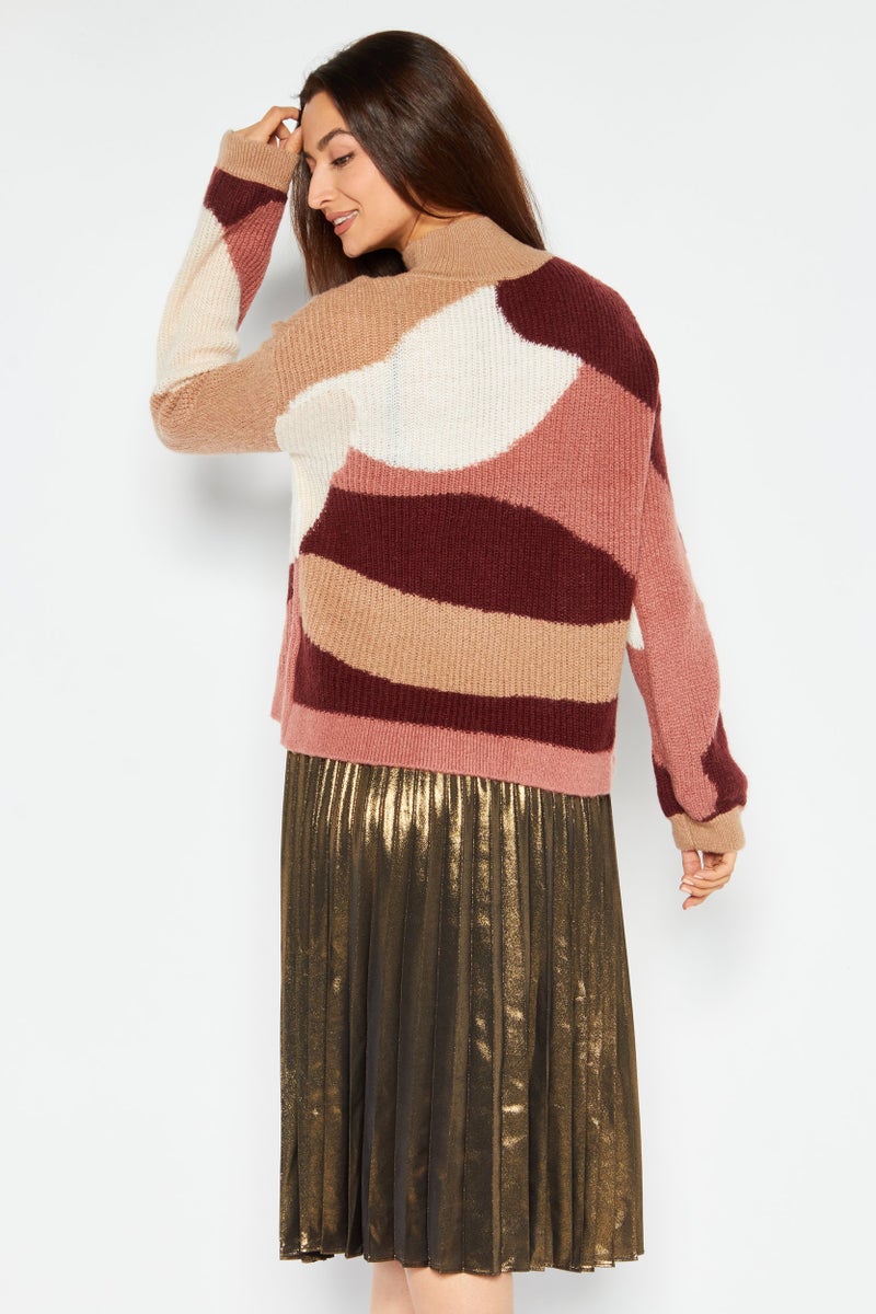 ONLY Women 2 Pcs Sweater and Metallic Skirt Set, Brown  - Image 4