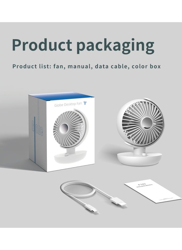 5.7-Inch Globe Desktop Fan Ultra-Quiet Motor 5600mAh Mini Personal Infinitely Variable Speed Portable Desktop Oscillating Fan With Child Lock Function Suitable For Bedroom Office White