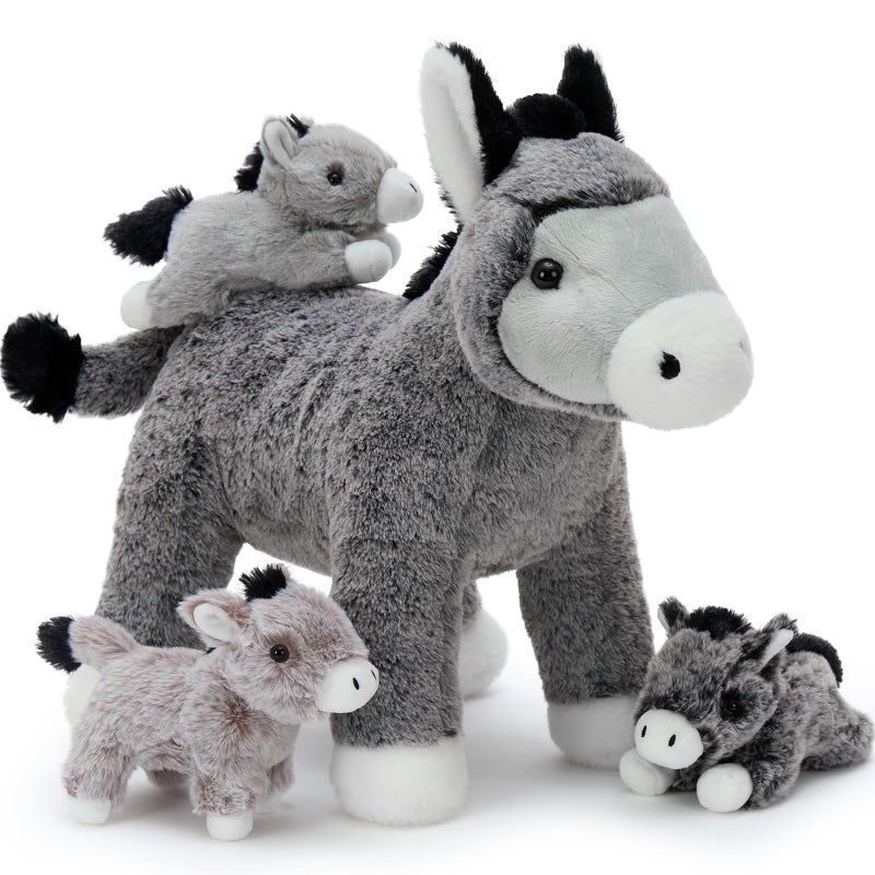 BENINY 4Pcs Donkey Stuffed Animal Plush Large Donkey Mommy 20 with 3 Babies Inside Unzip The Belly to Reveal Surprise Plush Toy Family Role Play Gift Set for Kids Boys Girls - Image 3