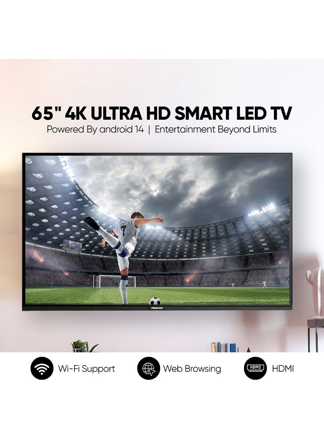 NIKAI 65-Inch 4K UHD Android Smart LED TV | Ultra HD Resolution, Built-In Apps (Netflix, YouTube, Facebook, Twitter, Skype) | 60Hz Refresh Rate, USB & HDMI Connectivity, DLNA Support UHD65SLED Black - Image 3
