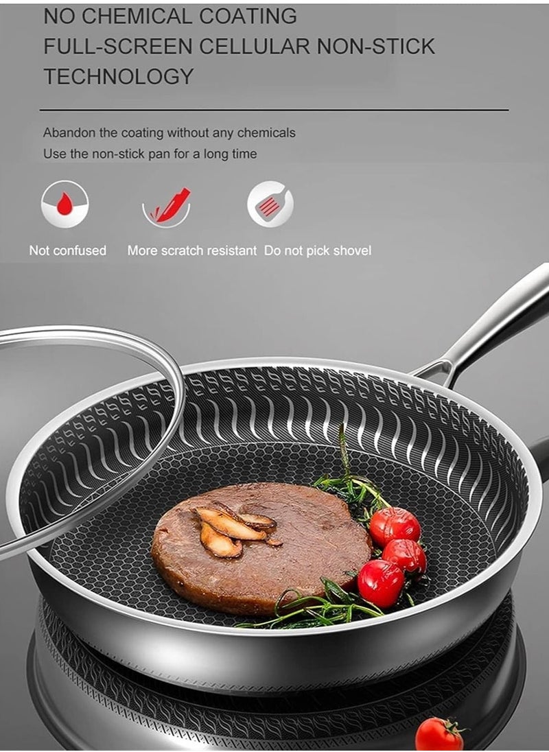Generic - Deep heavy duty Deep fry pan vegetable fried chinese food fry pan stainless steel wok with handle non-stick frying pan honeycomb utensil safe pan without oil smoke(28cm, 304 stainless steel pot) - Image 1