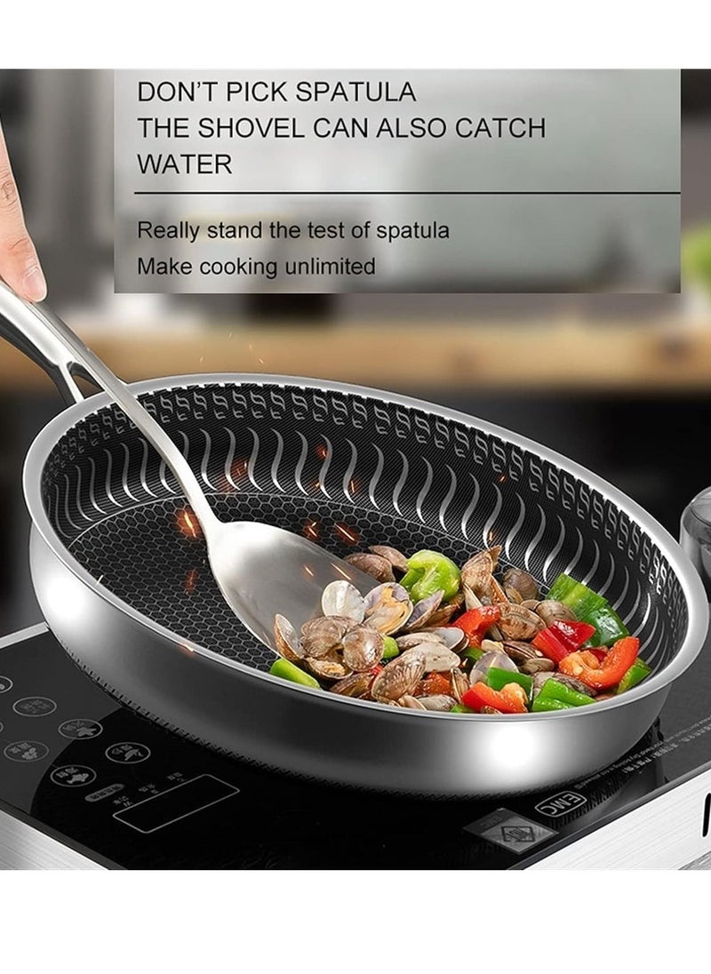 Generic - Deep heavy duty Deep fry pan vegetable fried chinese food fry pan stainless steel wok with handle non-stick frying pan honeycomb utensil safe pan without oil smoke(28cm, 304 stainless steel pot) - Image 1