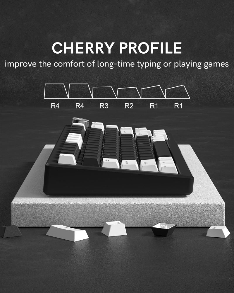 COSTOM Womier Double Shot PBT Keycaps Set 138 Keys, Cherry Profile Custom Keycaps 60 65 75 100 Percent for 61/64/68/84/87/100/104/108 Retro Gaming Mechanical Keyboard, Black White - Image 4