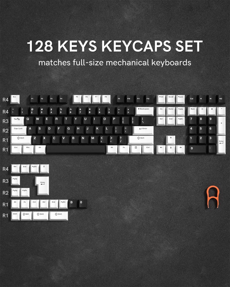 COSTOM Womier Double Shot PBT Keycaps Set 138 Keys, Cherry Profile Custom Keycaps 60 65 75 100 Percent for 61/64/68/84/87/100/104/108 Retro Gaming Mechanical Keyboard, Black White - Image 2