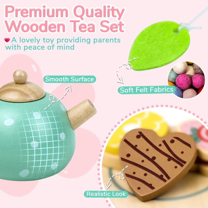 Airlab Wooden Tea Set for Little Girls Play Food Pretend Play Kitchen Accessories for 3 4 5 Years Old Girls and Boys Toddler Princess Tea Time Party Food Toys - Image 2