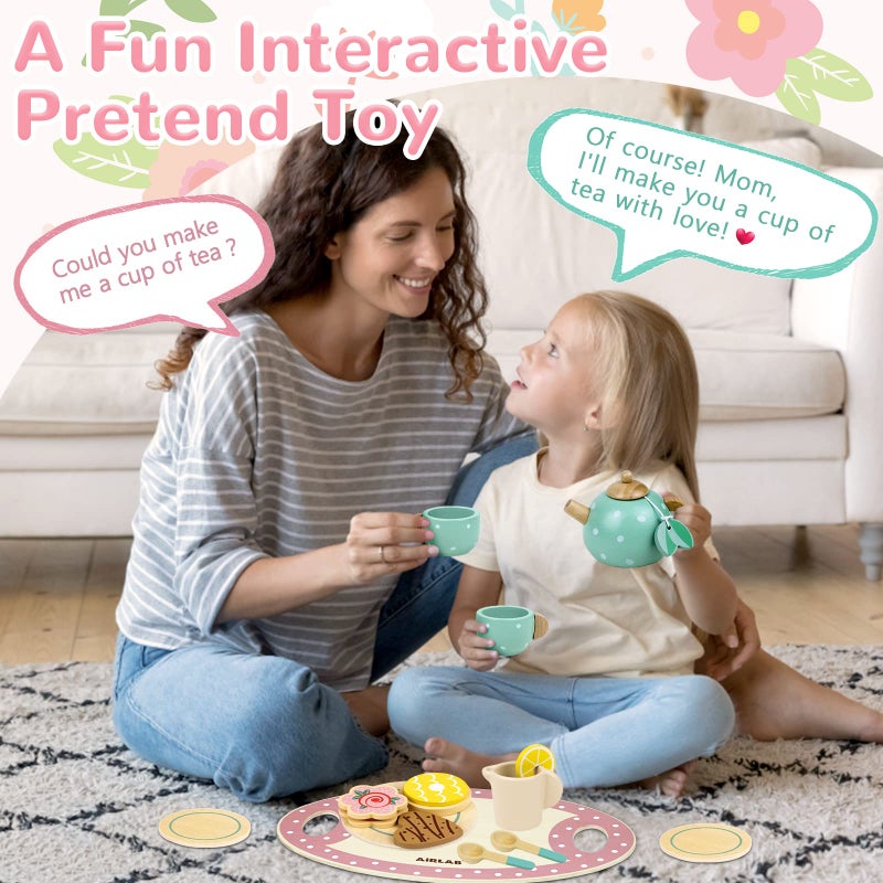 Airlab Wooden Tea Set for Little Girls Play Food Pretend Play Kitchen Accessories for 3 4 5 Years Old Girls and Boys Toddler Princess Tea Time Party Food Toys - Image 5